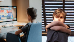 dieťa sa hrá na pocítači, nahnevaný chlapec, ilustračné obrázky