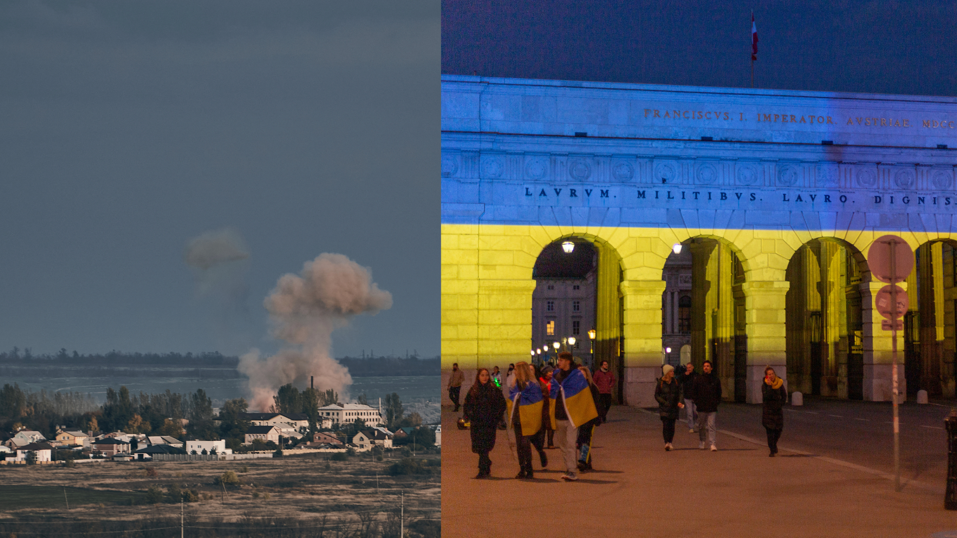 Dym stúpa po ruskom ostreľovaní v meste Bachhmut, v Doneckej oblasti, Demonštrácia pre mier na Ukrajine v Rakúsku, ilustračné foto