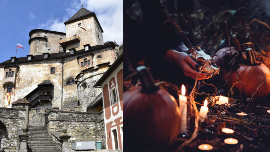 Nádvorie Oravského hradu, hallowenské tekvice, ilustračná foto