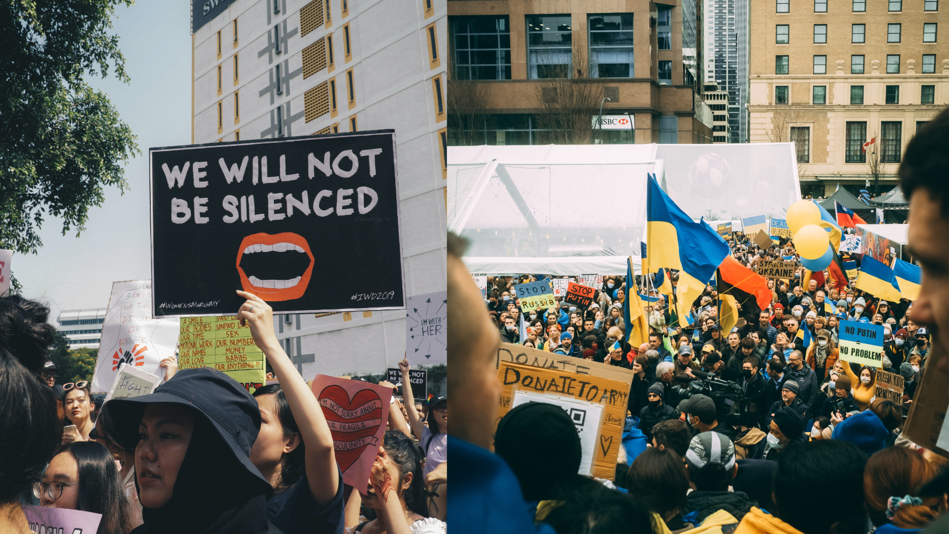 Ženy na proteste, pochod za mier na Ukrajine, ilustračné foto