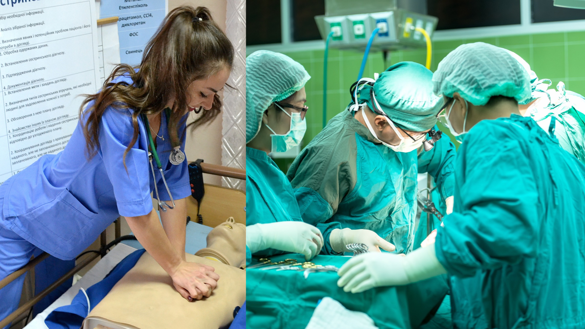 študentka medicíny, lekári na operačnej sále