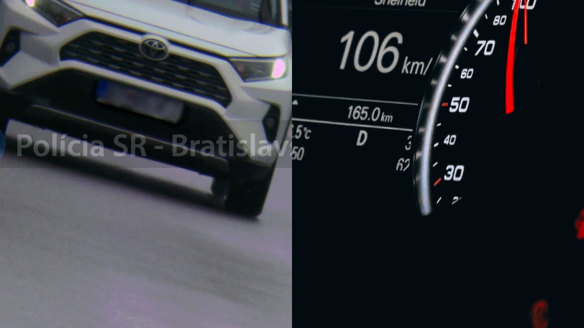 Auto na ulici a rýchlosť na tachometri