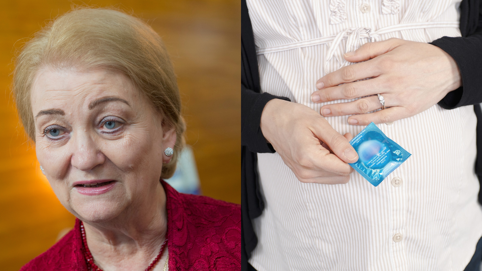 Anna Záborská a tehotná žena s ochranou v ruke