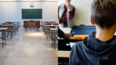 Školská trieda a žiak v lavici