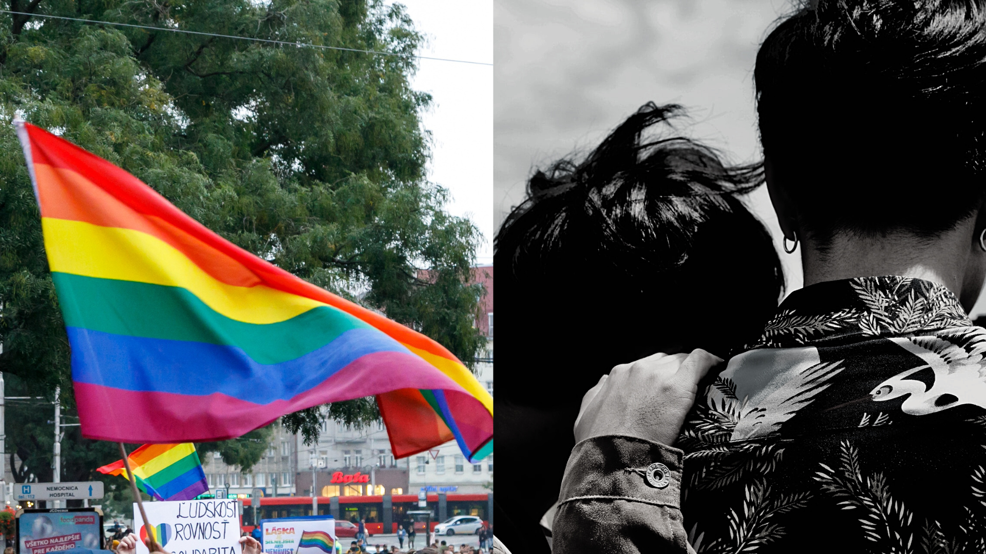 Dúhová vlajka a dve osoby
