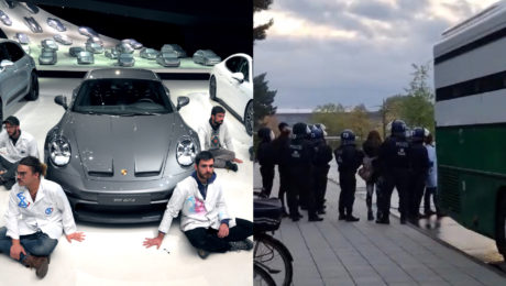 Aktivisti zo skupiny Scientist Rebellion protestovali za zníženie rýchlosti v Nemecku. Prilepili sa na zem okolo áut Porsche. Zatkla ich polícia