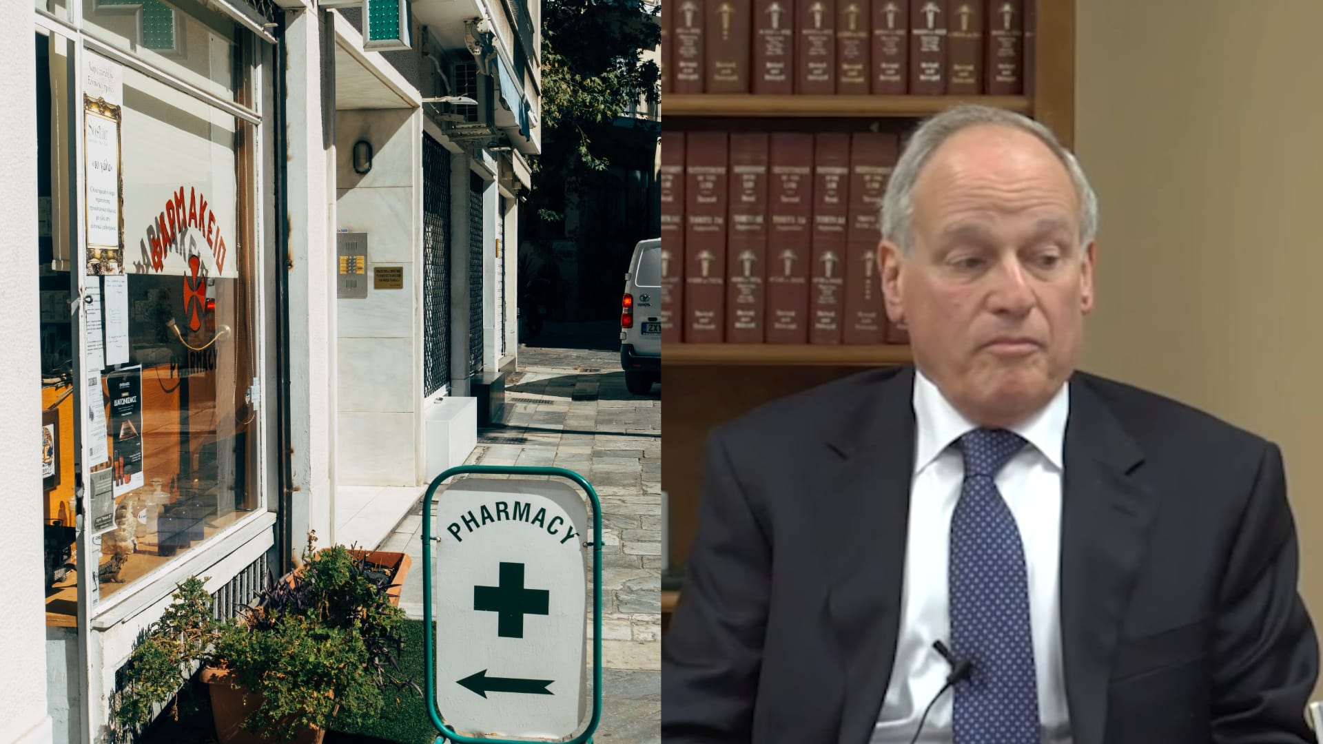 Vľavo lekáreň, vpravo Sackler Richard z Purdue Pharma