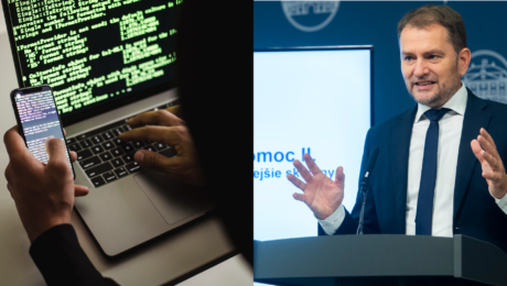 Vpravo minister financií Igor Matovič, vľavo hackerský útok