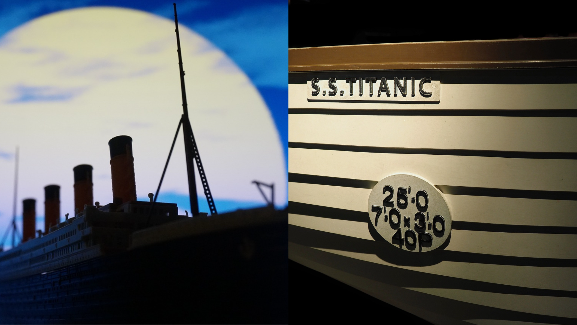 Vpravo záchranný čln Titanic, vľavo výletná loď podobná Titanicu