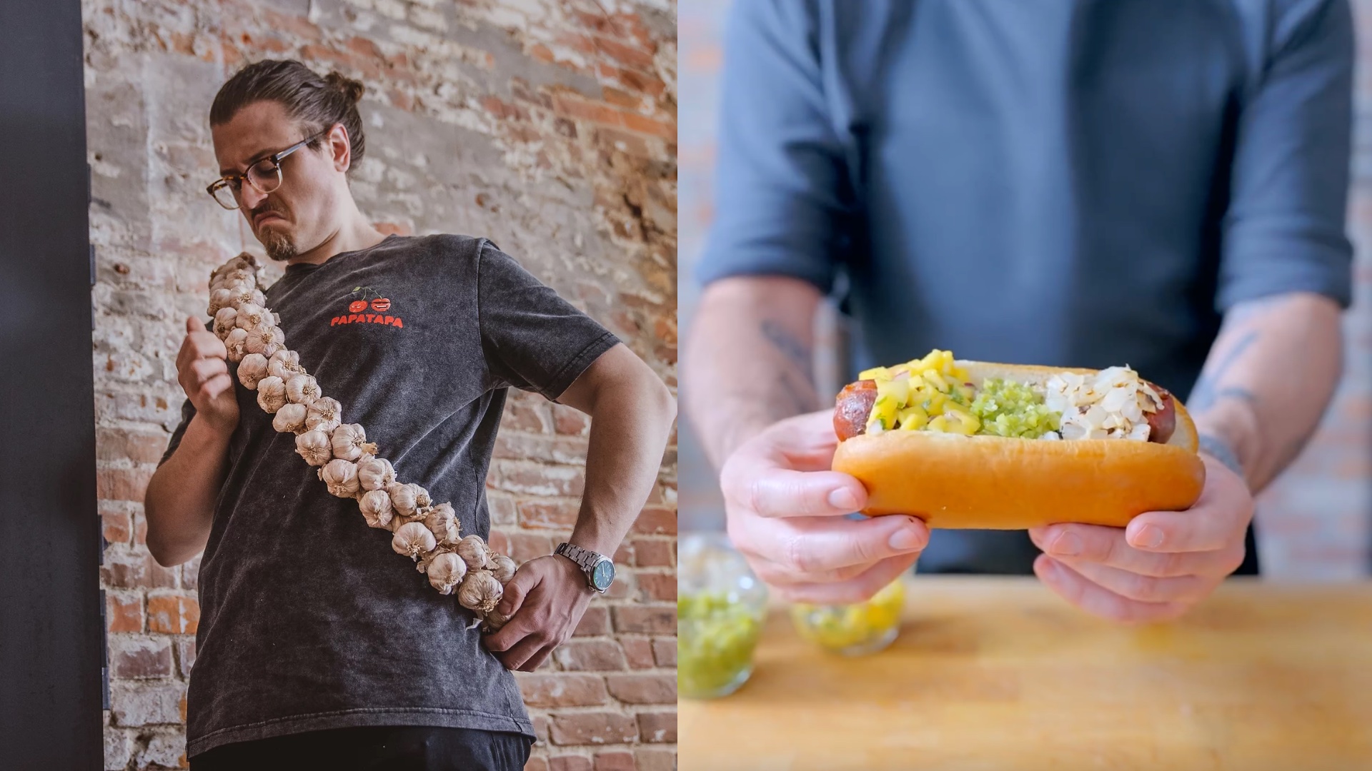 Joshua weissman a mus držiaci hot dog