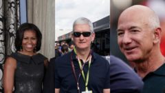 Michelle Obama, Tim Cook, CEO Apple a Jeff Bezos CEO Amazonu