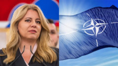 Prezidentka Slovenskej republiky Zuzana Čaputová a vlajka Severoatlantickej aliancie NATO