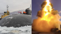 Ponorka vľavo, výbuch vpravo