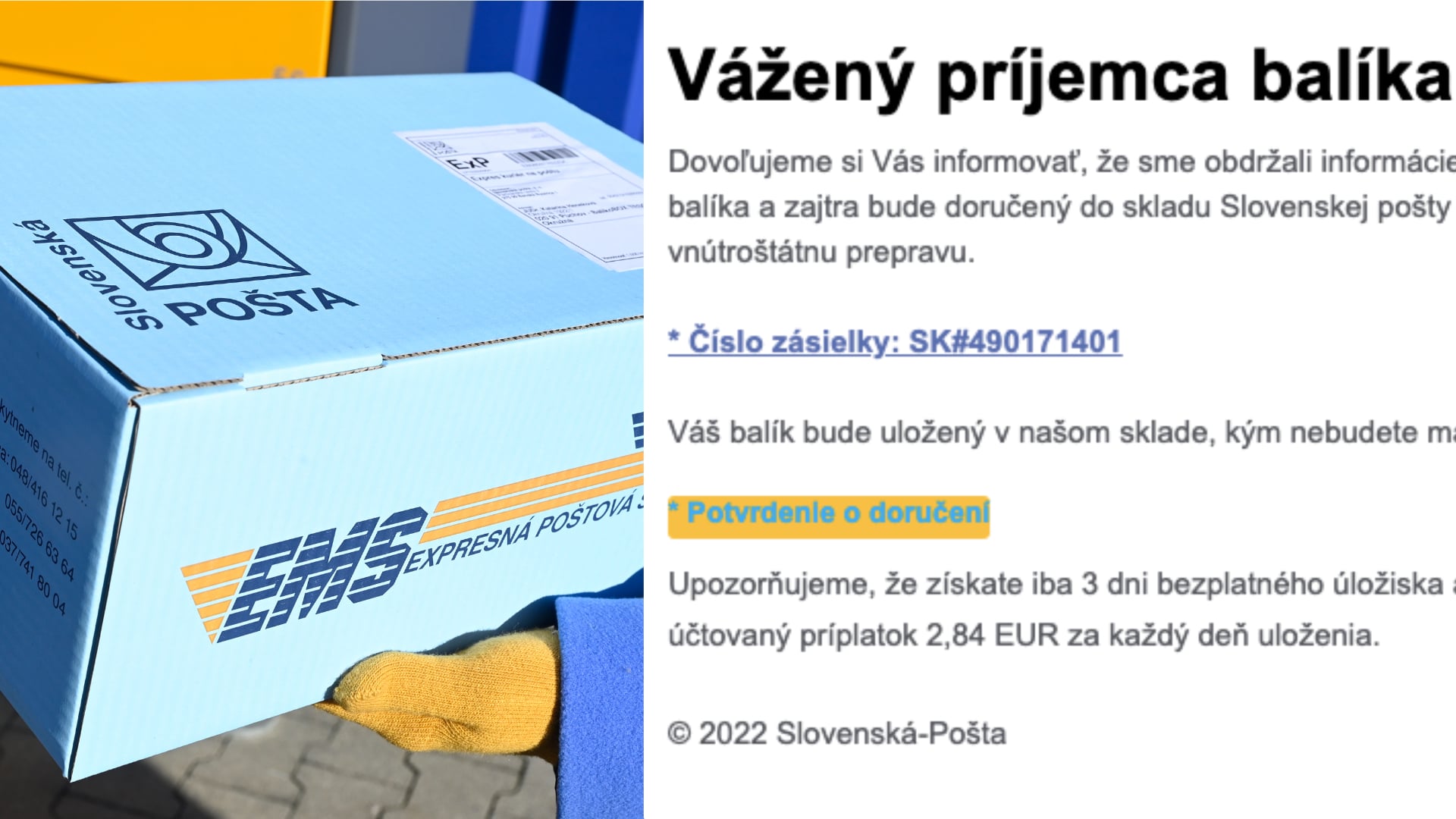 Balík od Slovenskej pošty, podvodný e-mail