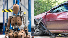 Ženská testovacia figurína a havarované auto