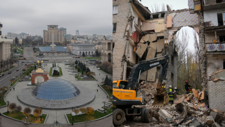 Kyjev a zničená budova