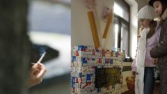 cigareta a deti pri škatuľkách