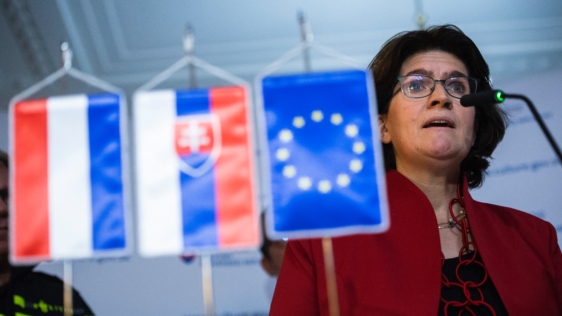 Holandská veľvyslankyňa na Slovensku Gabriella Sancisiová počas tlačovej konferencie Ministerstva kultúry SR k ochrane novinárov v Bratislave