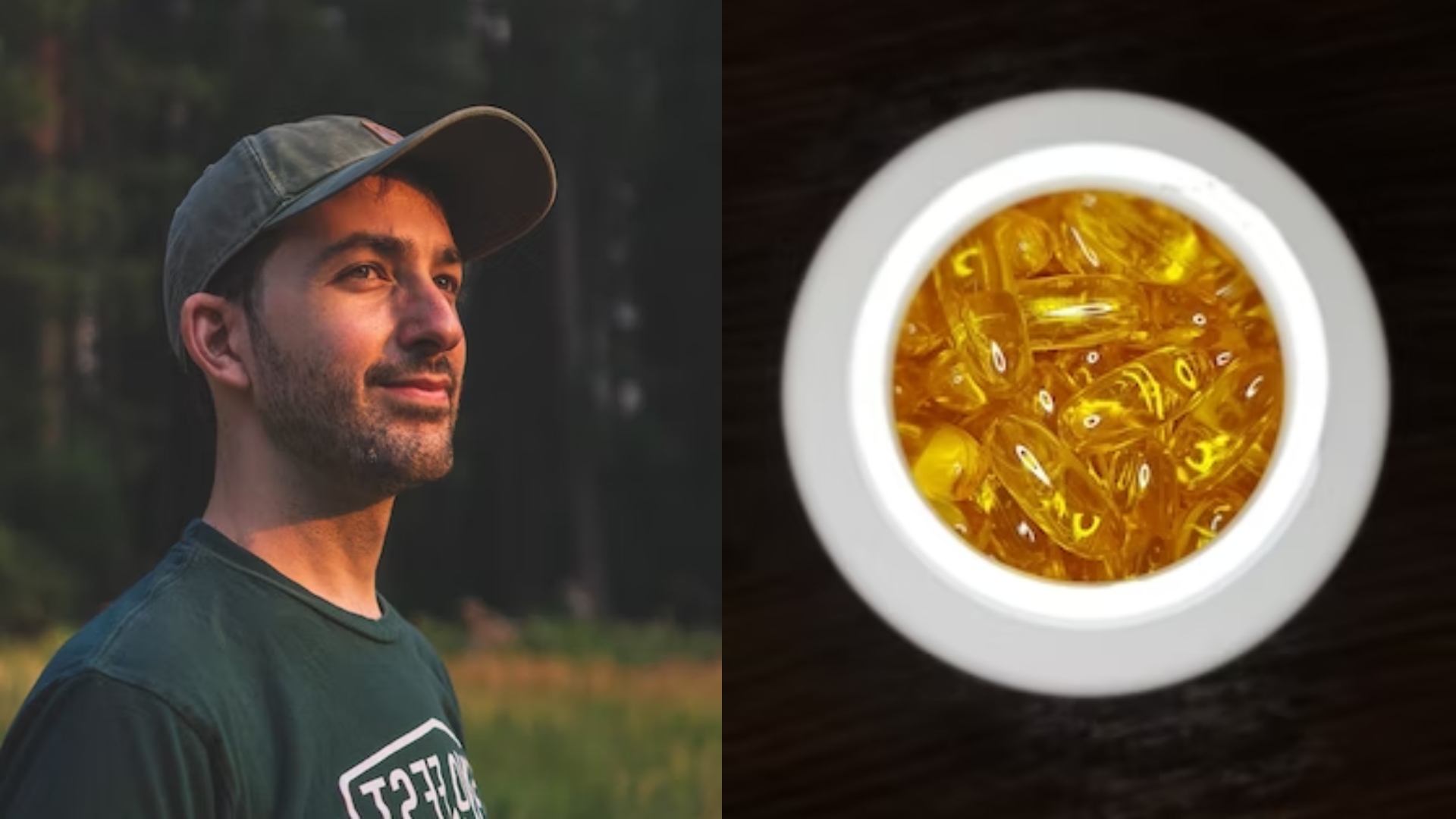 Na snímke je muž a vitamíny.