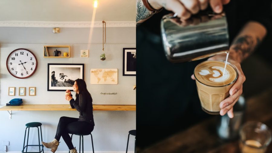 Na snímke je žena v kaviarni a káva.