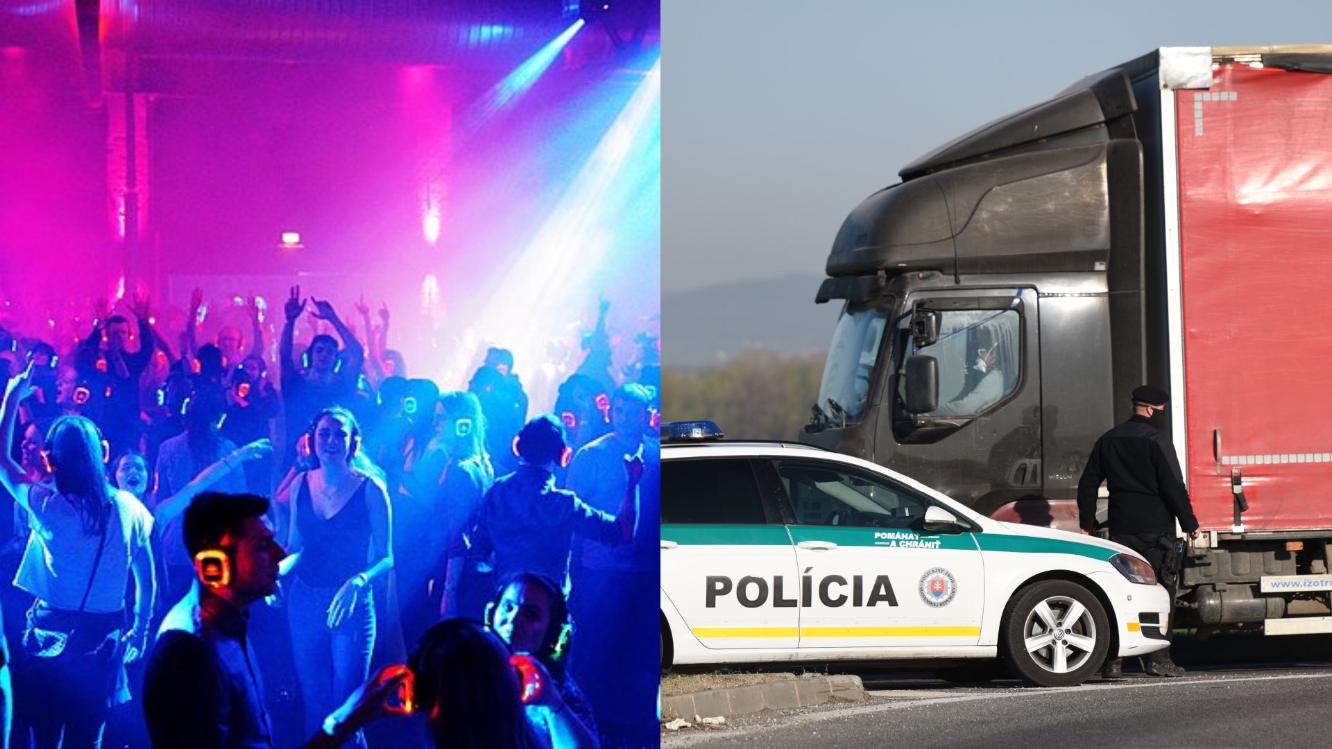 Na snímke je kamión a ľudia na diskotéke.