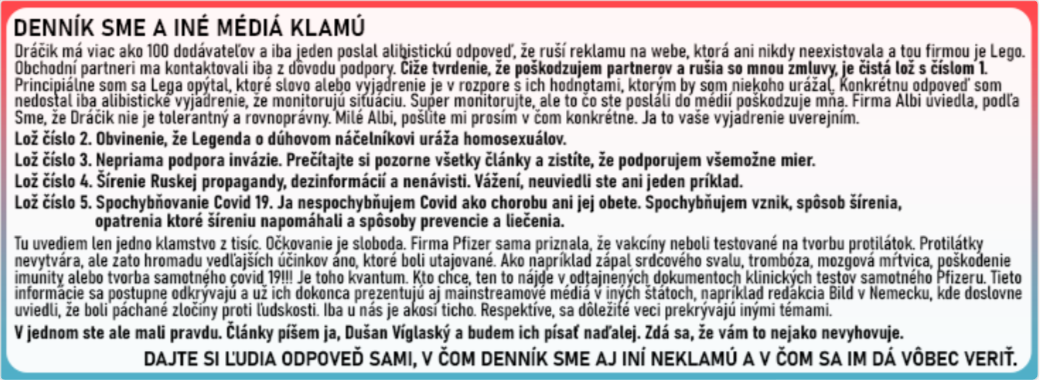 Správa na oficiálnej stránke Dráčika