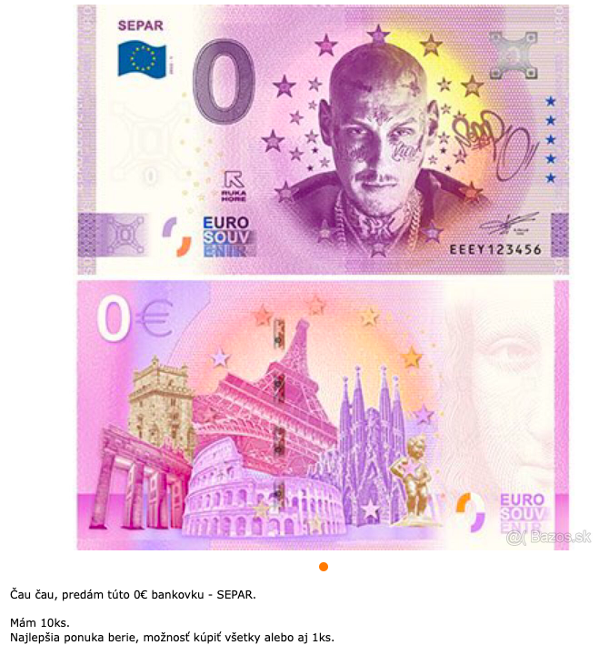 Predaj 0 euro bankovky Separa