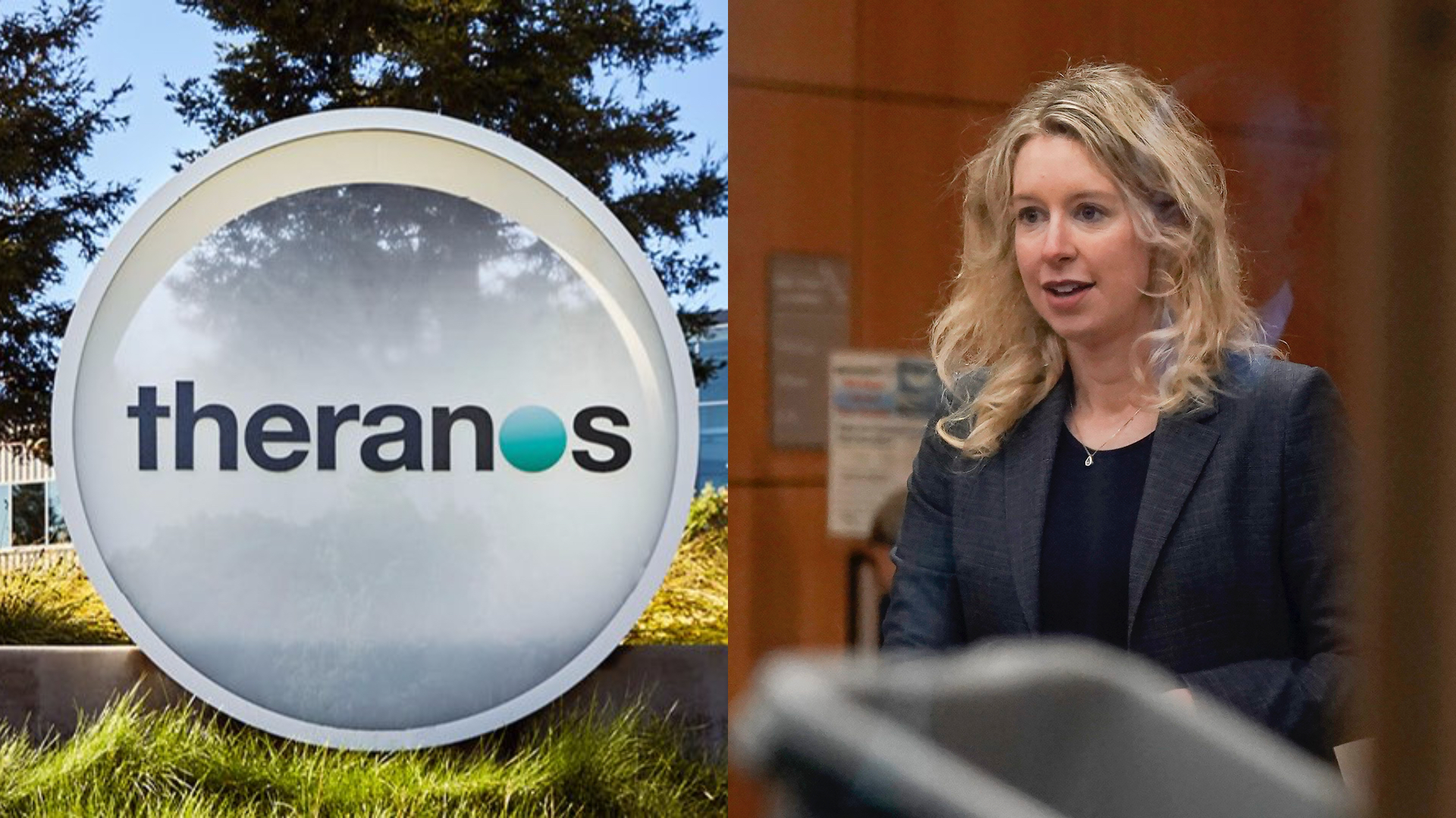 Logo spoločnosti Theranos a odsúdená Elizabeth Holmes