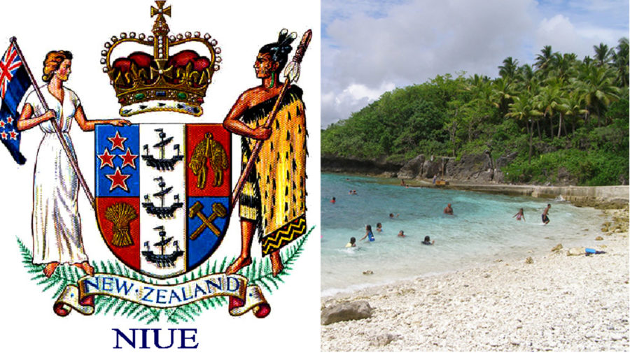erb Niue / ľudia sa kúpu na pláži v Niue