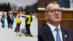 Ľudia v lyžiarskom stredisku a Boris Kollár