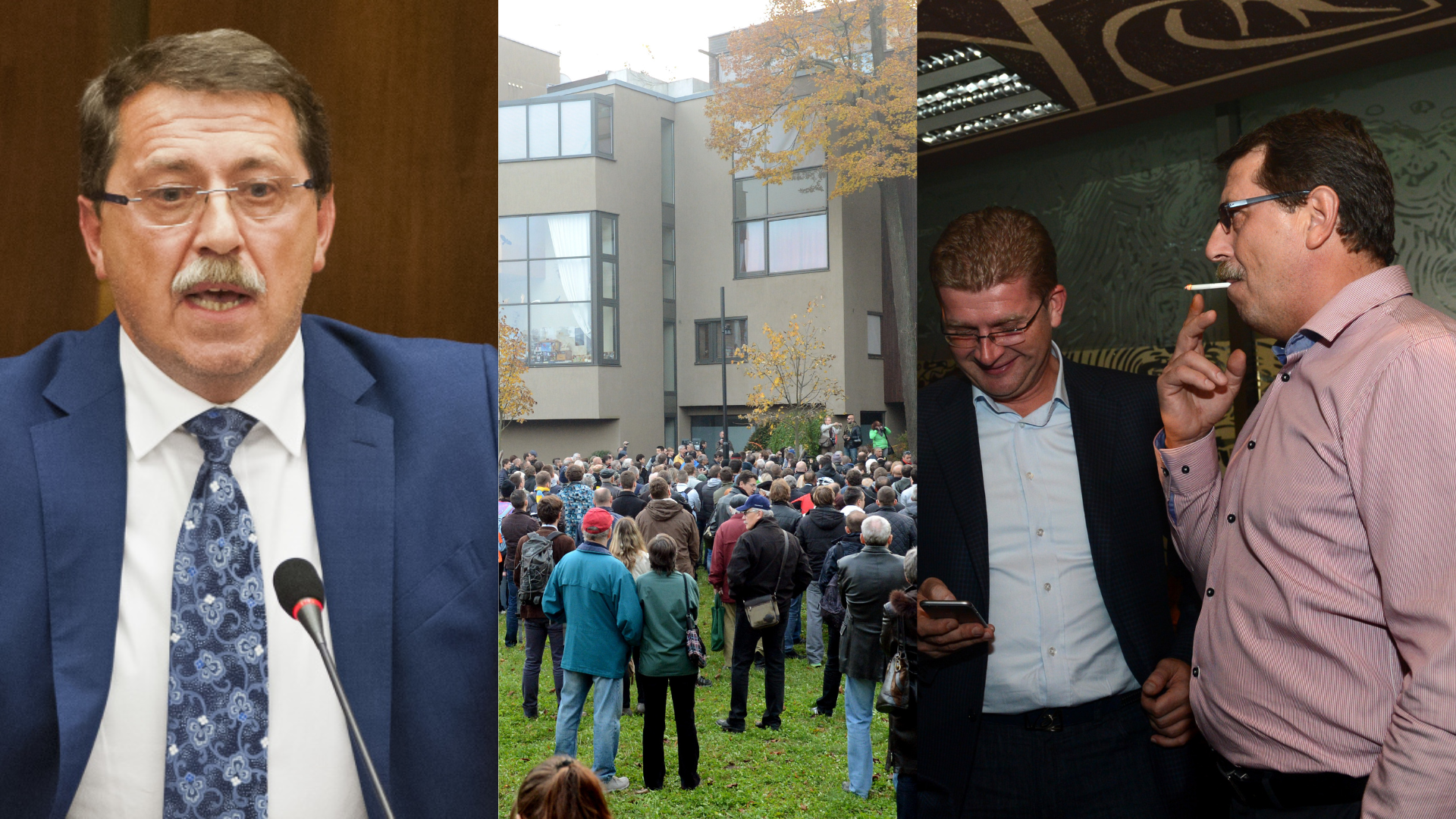 Na snímke Pavol Paška a protest pred jeho domom