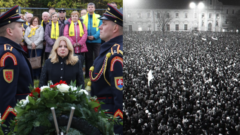 Na obrázku prezidentka Čaputová a námestie v novembri 1989