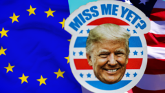 Vlajka europskej unie a Spojených štátov s Trumpom