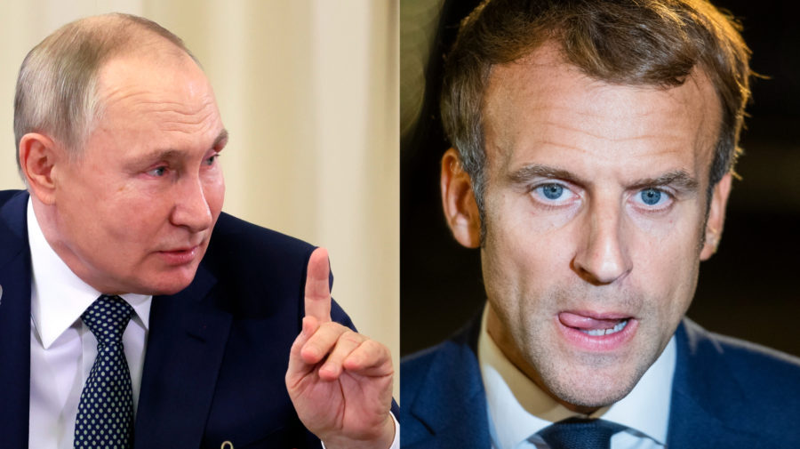Ruský prezident Vladimir Putin, francúzsky prezident Emmanuel Macron