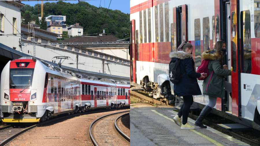 Vlak na bratislavskej stanici a dievčatá nastupujúce do vlaku