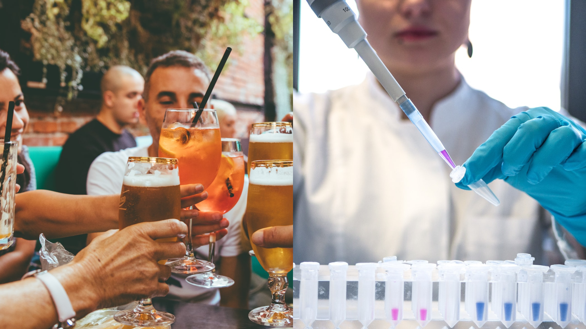 Ľudia si pripíjajú a skúmanie vzorky