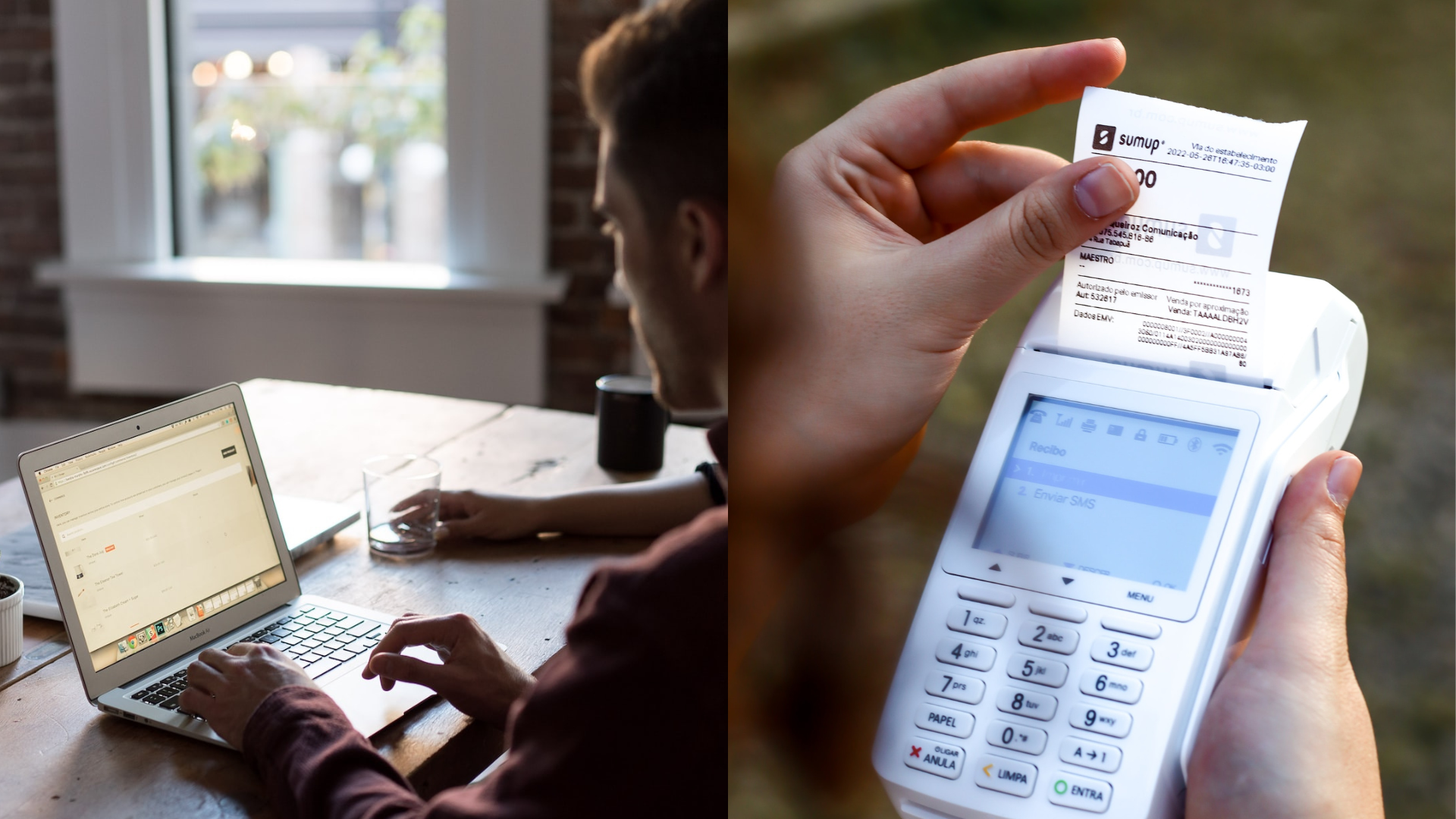 Muž pracuje na notebooku a e-kasa