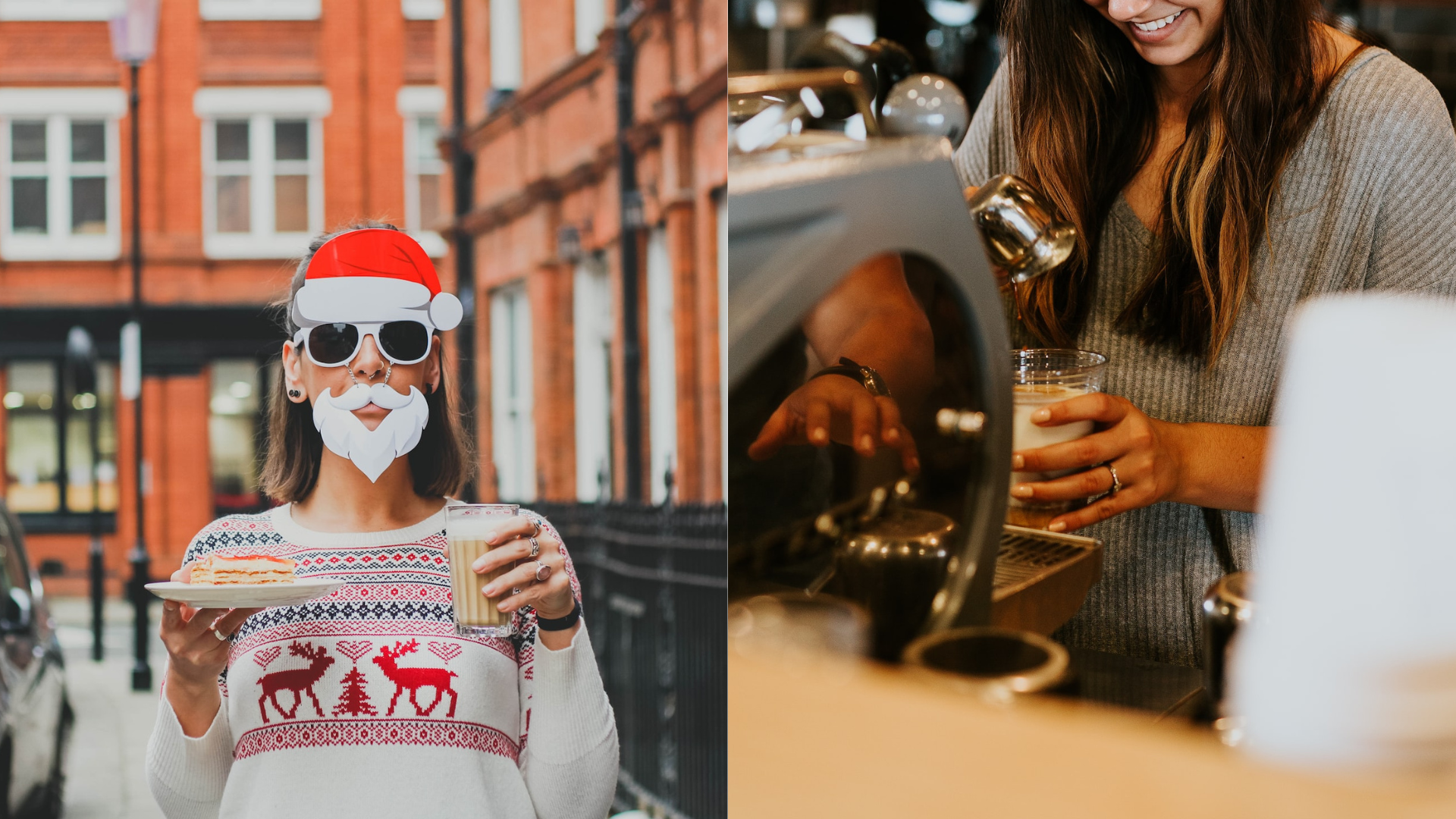 Žena v maske Santu, baristka