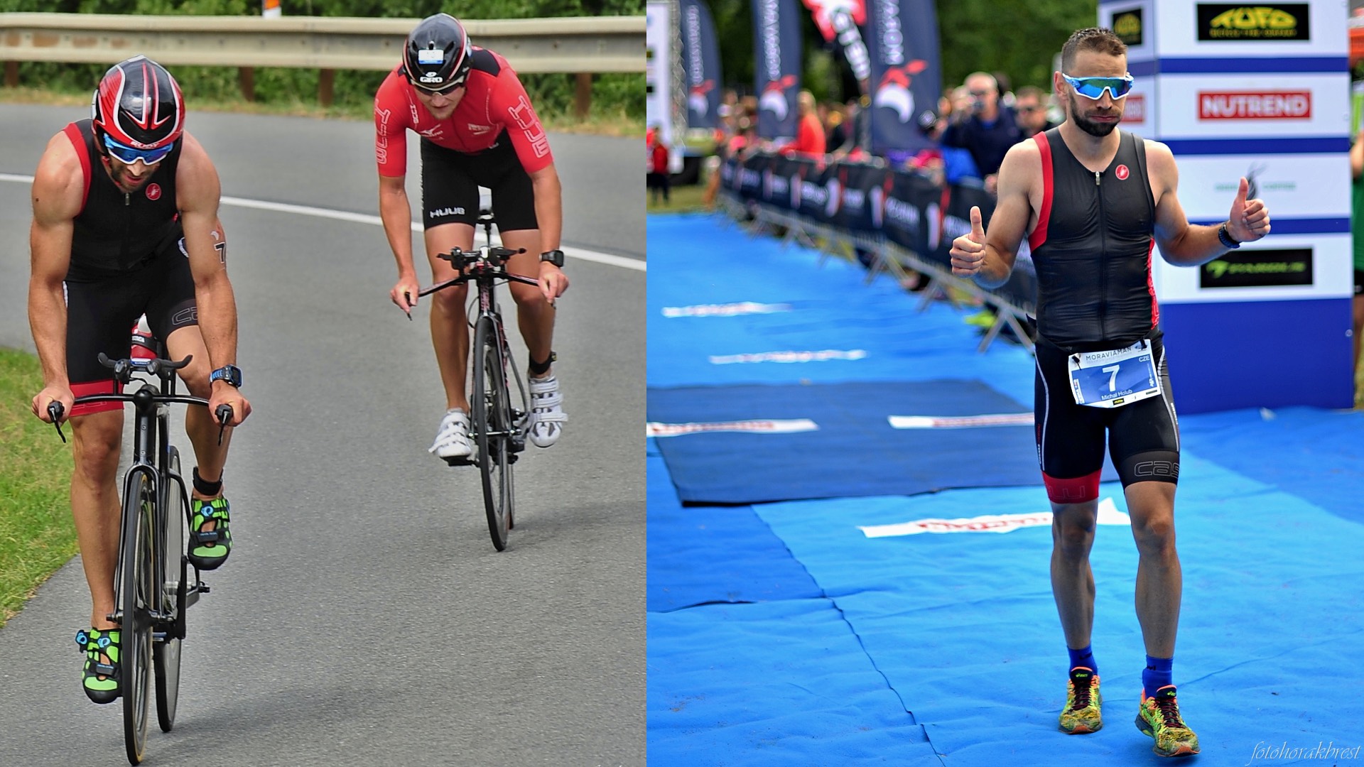 dvaja cyklisti a maratónec v cieli