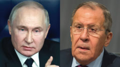 Na ľavo ruský prezident Vladimir Putin vyzerá, že nie je v dobrom zdravotnom stave. Putin a Lavrov