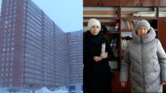 Zima v Rusku. Sneží, zasnežené Rusko. Bytovky v Rusku. Ľudia mrznú, nemajú ako kúriť