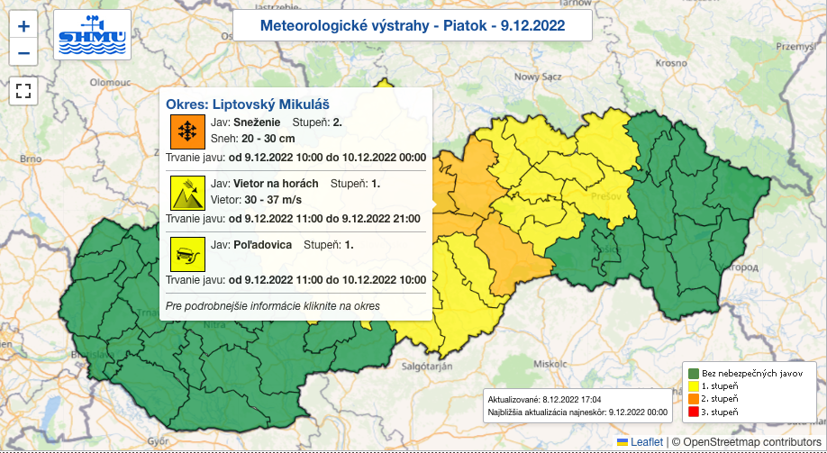 Meteorologická výstraha na piatok – Slovensko.