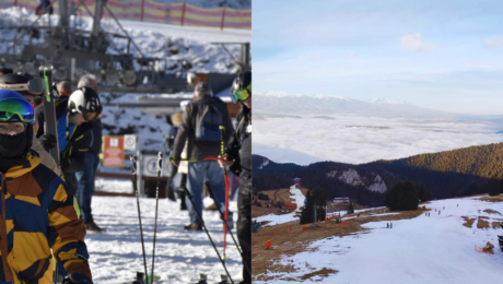 Lyžiari pod svahom a Skipark Ružomberok