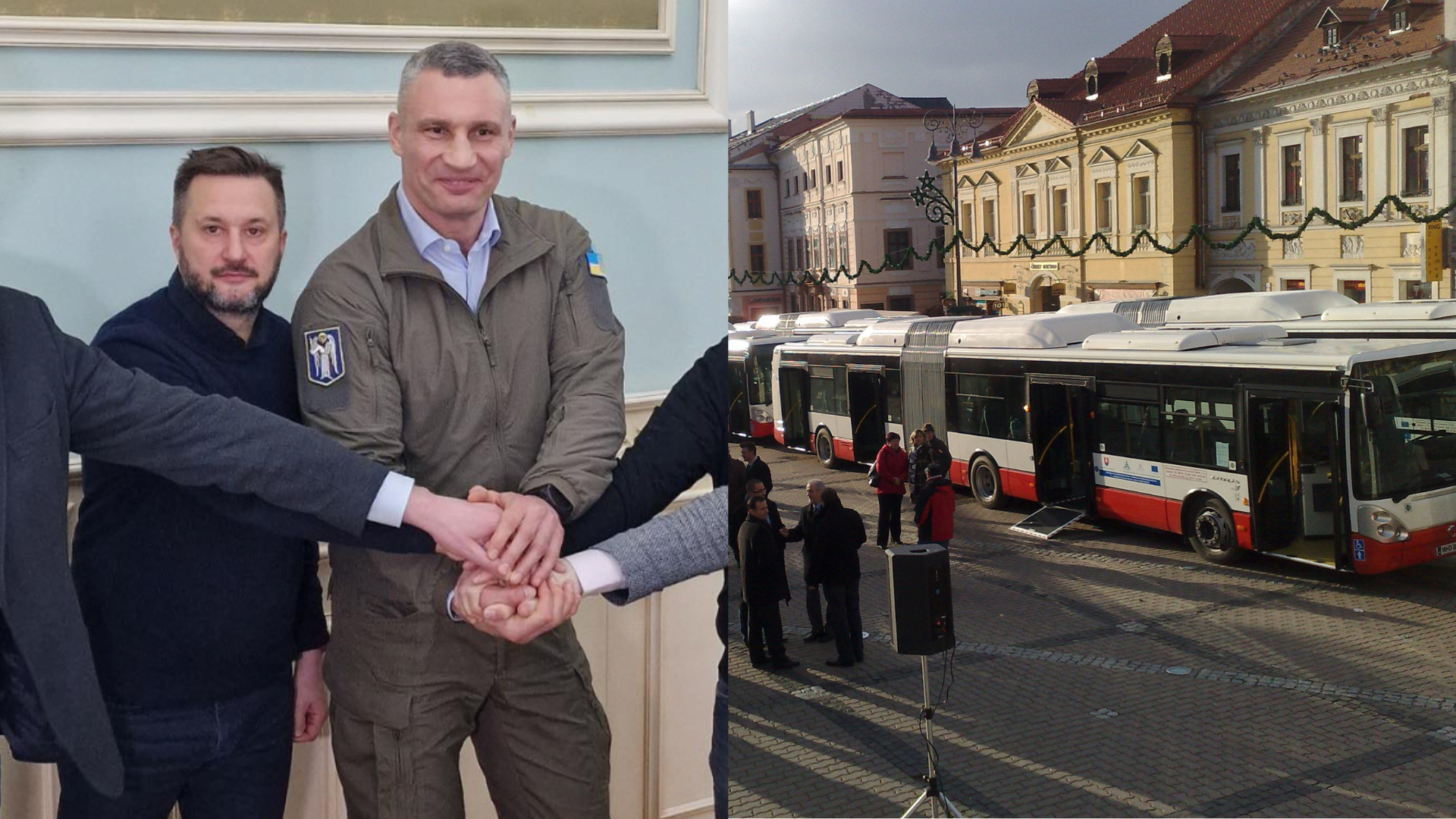 Matúš Vallo a Vitalij Kličko a autobusy