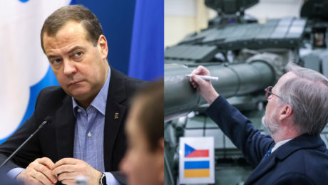 Dmitrij Medvedev, bývalý ruský prezident a český premiér Petr Fiala