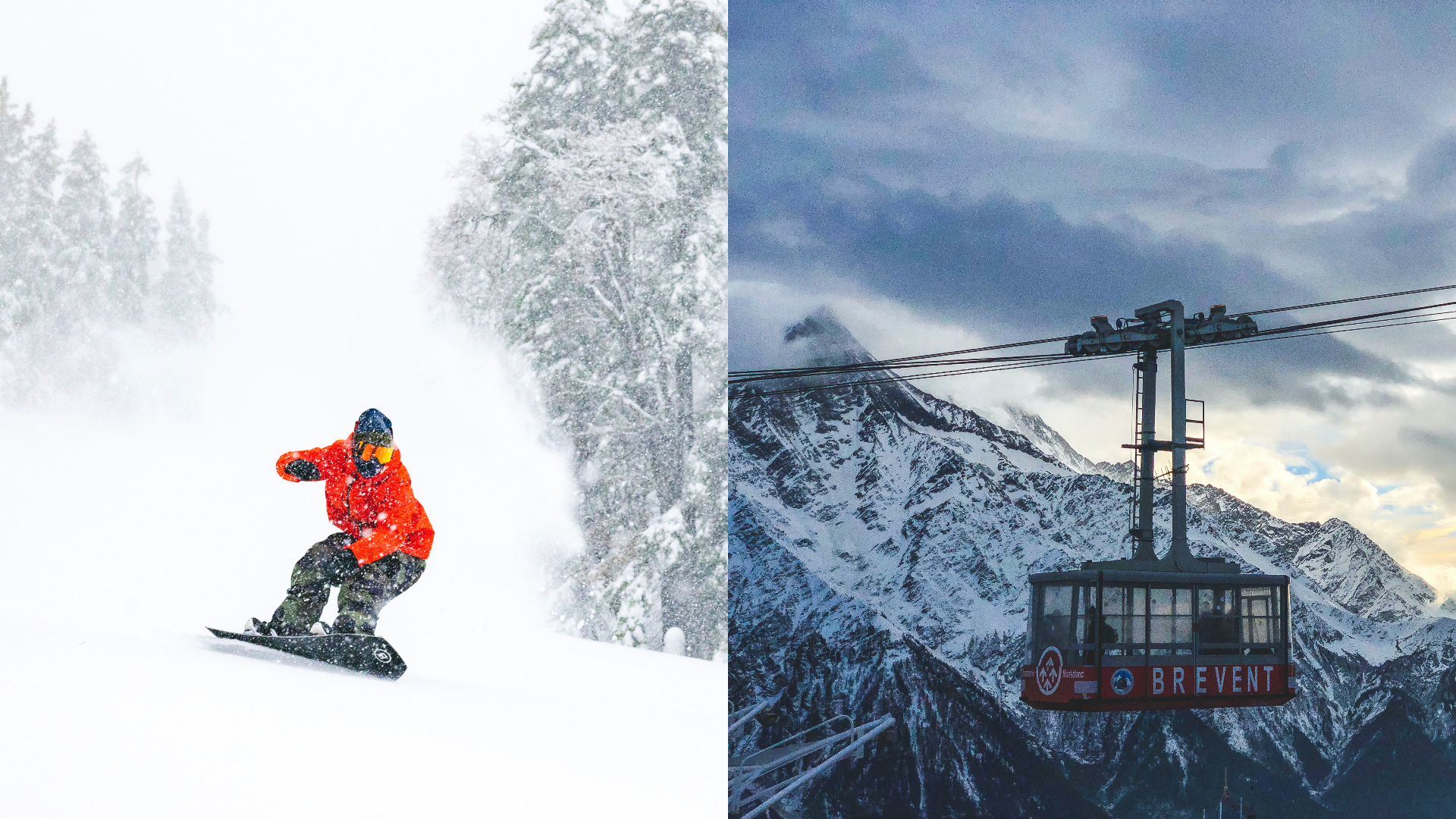 Strediská v Alpách. Mont Blanc, snowboard, lyžiar