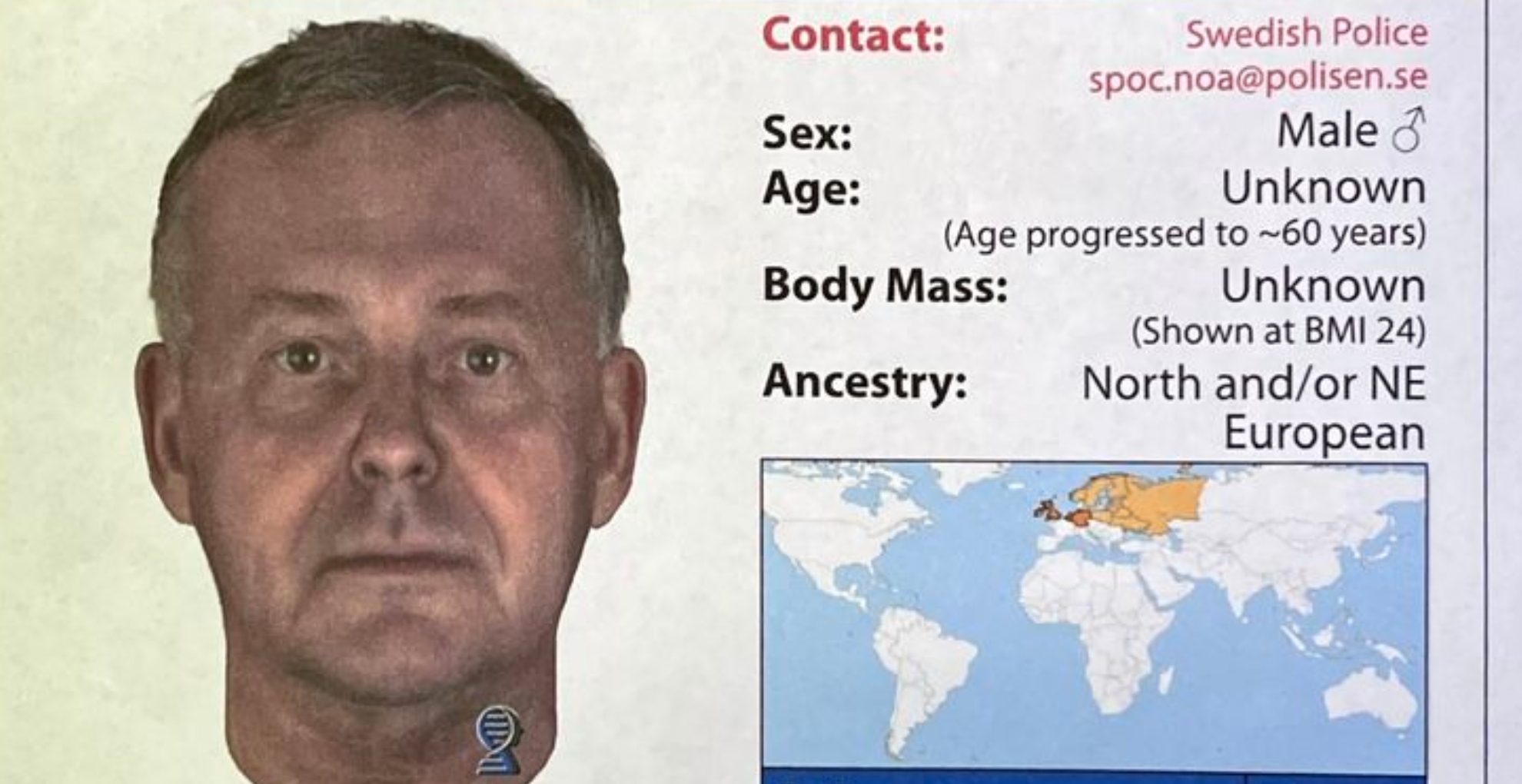 Identikit zavraždeného muža vytvorený na základe vzoriek z DNA.