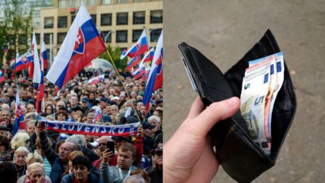 Slováci na proteste a peňaženka s malým počtom peňazí