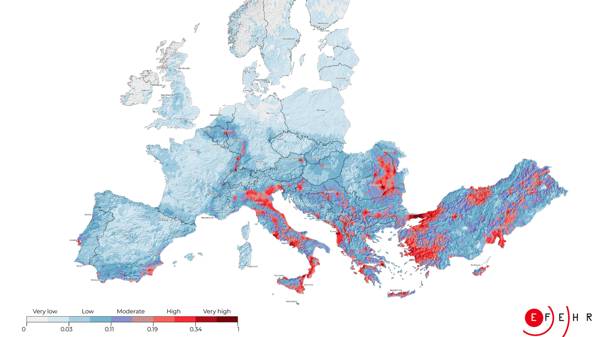 Mapa zemetrasení v strednej Európe