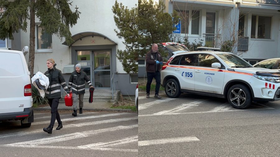 Koroner a polícia na mieste činu na Bieloruskej ulici v Bratislave